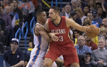 New Orleans Pelicans power forward Ryan Anderson posts up against Oklahoma City Thunder's Russell Westbrook.