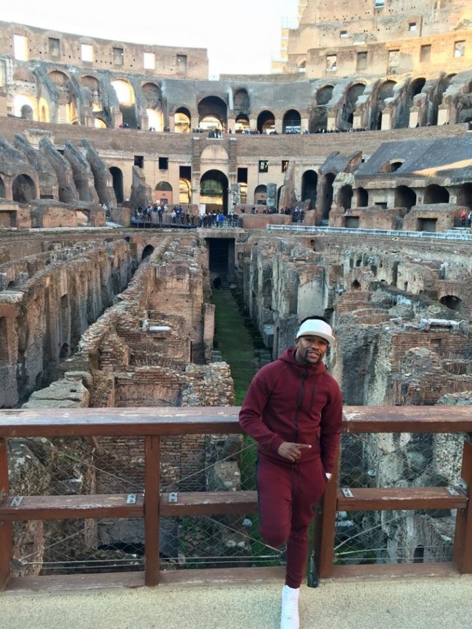 Floyd Mayweather at one of Rome's famous landmarks, the Coliseum where gladiators fought to their death.