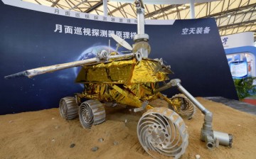 A model of the Chang'e-3 lunar probe is on display at the Shanghai New International Expo Centre in Shanghai on Nov. 5, 2013.