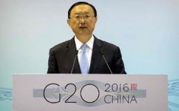 Chinese State Councilor Yang Jiechi speaks at the 2016 First G20 Sherpa Meeting in Beijing on Jan. 14, 2016, as part of preparations for the G20 summit to be held in Hangzhou in September.