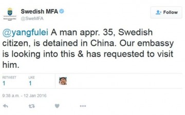 The Swedish embassy tweeted to confirm that a Swedish citizen was indeed detained in China.