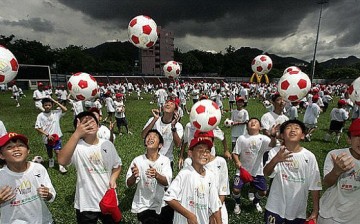 Kids undergoing soccer training in China.