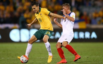 Australia center back Trent Sainsbury (L) in action during the 2018 FIFA World Cup qualifiers.