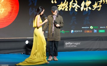 Director and actor Stephen Chow and singer Karen Mok attend the release conference for the promotional song of Chow's film 