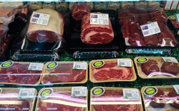 Packs of imported beef are displayed for sale at supermarkets in Beijing, China, on June 17, 2015.