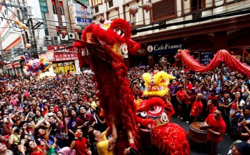 A lion dancer marks the celebrations of the Chinese Lunar New Year. 