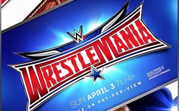 Wrestlemania 32 poster with Triple H, Roman Reigns, John Cena and The Undertaker as cover athletes