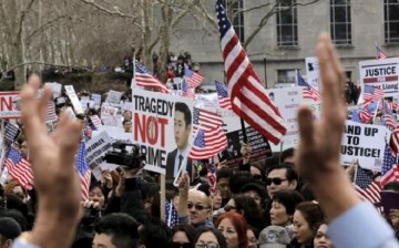 Thousands joined the protest in New York to show their support for Peter Liang.