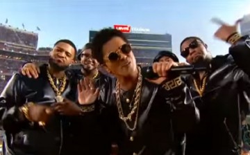 Singer Bruno Mars performed with his group at the Super Bowl 50