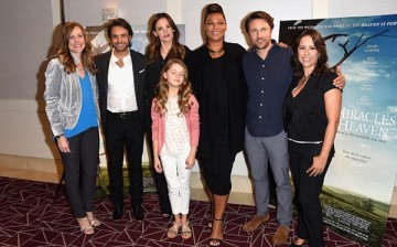 Christy Beam, Eugenio Derbez, Jennifer Garner, Kylie Rogers, Queen Latifah, Martin Henderson and Patricia Riggen attend Sony Pictures Releasing's 'Miracles From Heaven' Photo Call in West Hollywood, California.
