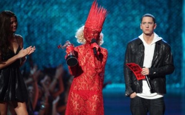 Lady Gaga accepts the award for Best New Artist from Eminem during the 2009 MTV Video Music Awards at Radio City Music Hall in New York City. 