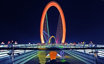10. NANJING. A night view of the pedestrian bridge, known to locals as the 
