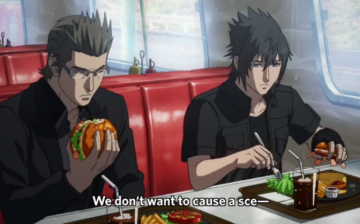 Noctis and Ignis eating at a diner in the pilot episode of 