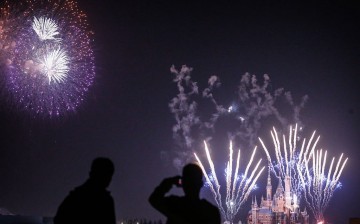 Fireworks explode over Shanghai Disneyland park on March 28, 2016 in Shanghai, China.