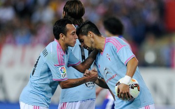 Celta Vigo midfielders Fabian Orellana (L) and Nolito.