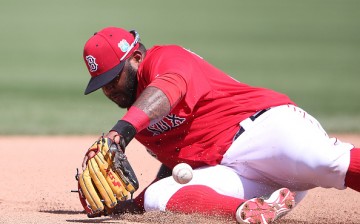 Pablo Sandoval knocks the ball down at third base during the fourth inning of the Spring Training Game on March 14, 2016.