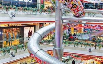 An undated photo shows the five-storey slide in the New World Department Store mall in Shanghai’s Pudong district.
