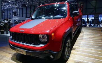 The Jeep Renegade, a sub-compact SUV, is displayed in a showroom in Geneva in March 2015.