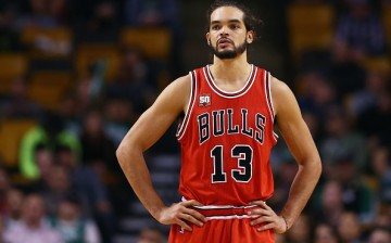 Joakim Noah of the Chicago Bulls looks on during the second half against the Boston Celtics.