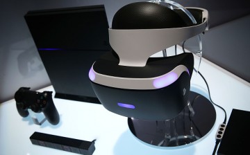 A reference model of the Sony PlayStation VR viewer is on display with a PlayStation 4 System during a press event for CES 2016 at the Mandalay Bay Convention Center on Jan. 5, 2016 in Las Vegas, Nevada. 