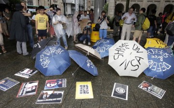 Protesters gather in Charter Garden at the start of the protest rally to support Edward Snowden, a former CIA employee accused of leaking details of top-secret US surveillance of phones and internet, on June 15, 2013, in Hong Kong.
