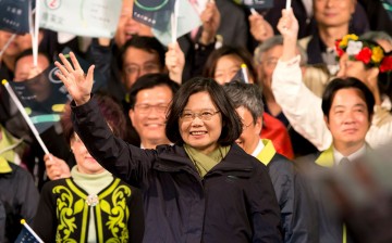 President-elect Tsai Ing-wen waves at supporters at DPP headquarters on Jan. 16, 2016 in Taipei, Taiwan.