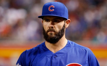 Jake Arrieta of the Chicago Cubs walks out to the field before the game against the Arizona Diamondbacks.