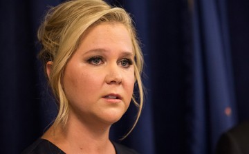 Amy Schumer speaks at a press conference with U.S. Senator Chuck Schumer calling in 2015.  