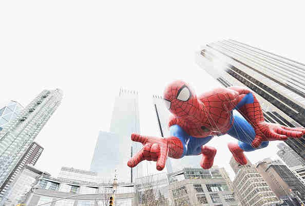 The Spiderman balloon passes by during the 88th annual Macy's Thanksgiving Day Parade in 2014 in New York.  