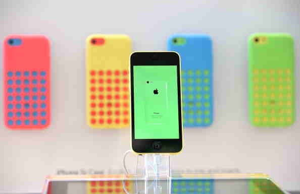 The Apple iPhone 5C is displayed at an Apple Store.   
