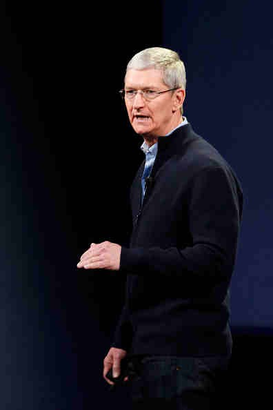 Apple CEO Tim Cook speaks on stage during an Apple special event in 2015 in San Francisco, CA. 