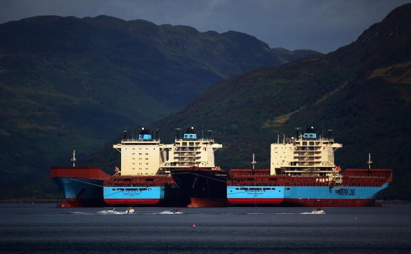 Four container ships from the Danish shipping company Maersk lie moored in Loch Striven on July 30, 2009 in Scotland.