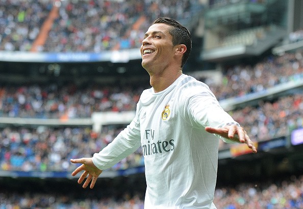 Real Madrid star Cristiano Ronaldo is celebrating after he scored a goal against Valencia.  