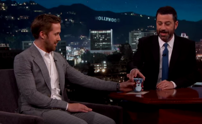  Ryan Gosling wears a tight suit on "Jimmy Kimmel Live."    