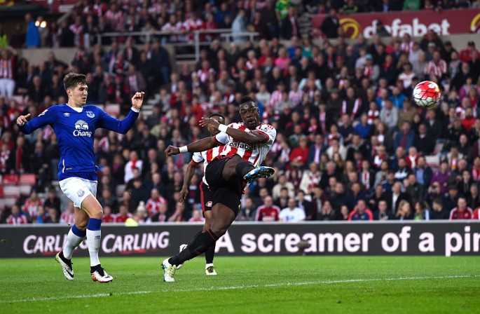 Sunderland center back Lamine Koné (middle) shoots against Everton's John Stones.