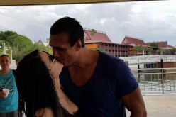 Alberto Del Rio and Paige is sharing a kiss while on vacation at Disneyland.