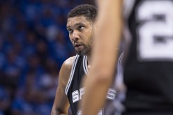 Tim Duncan is about to shoot his free throws during game six of their match-up against the OKC Thunder.