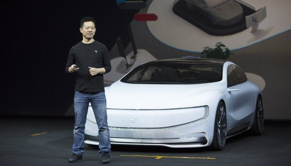 The LeSEE electric car as unveiled by LeEco CEO Jin Yueting during the Beijing Auto Show. 