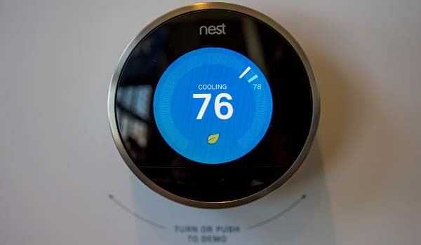 A Nest Labs Inc. thermostat is displayed during an event in San Francisco, California, U.S