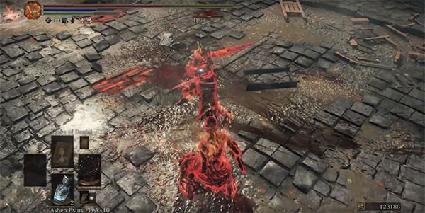 "Dark Souls 3" characters are fighting each other in an online multiplayer battle.