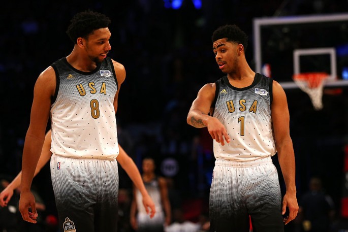 Young NBA stars Jahlil Okafor (L) and D'Angelo Russell could be Lakers teammates next season.