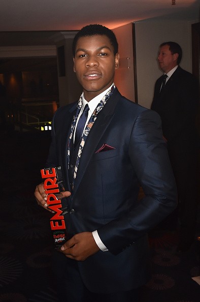 John Boyega stands at the winners room at the Jameson Empire Awards 2016 at The Grosvenor House Hotel after accepting the award for Best Male Newcomer on March 20, 2016 in London, England. 