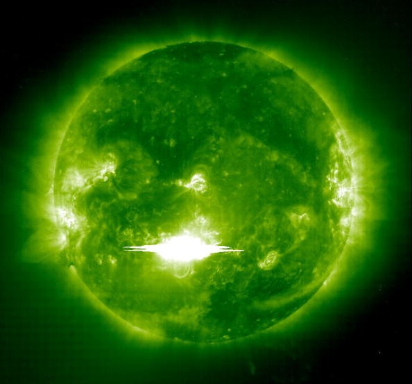 In this handout from the Solar & Heliospheric Observatory, a major solar eruption is shown in progress October 28, 2003. 
