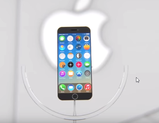 An iPhone 7 stands before its official Apple logo as seen in the official trailer of iPhone 7.