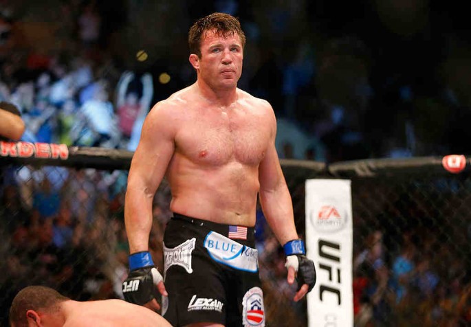 Chael Sonnen reacts after winning against Mauricio Rua via guillotine choke in their light heavyweight bout at TD Garden on August 17, 2013 in Boston, Massachusetts.