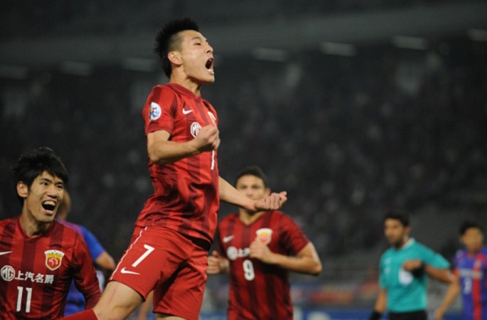 Shanghai SIPG midfielder Wu Lei celebrates his goal against FC Tokyo in the AFC Champions League round-of-16 competitions.