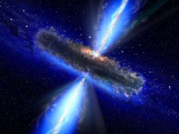 In this handout from NASA/ESA, an artist's concept illustrates a quasar, or feeding black hole. 