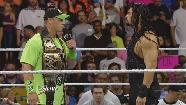 John Cena is confronting Roman Reigns in an episode of Monday Night Raw.