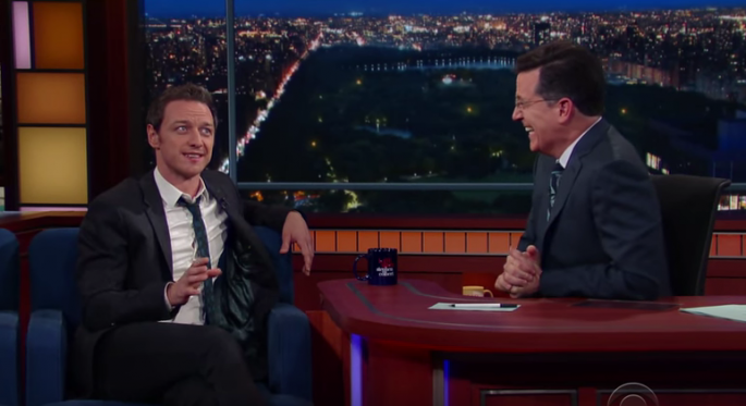 James McAvoy is being interviewed by Stephen Colbert in "The Late Show With Stephen Colbert."   