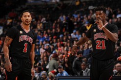 Derrick Rose and Jimmy Butler during the game against the Denver Nuggets last February 5, 2016  at the Pepsi Center in Denver, Colorado. 